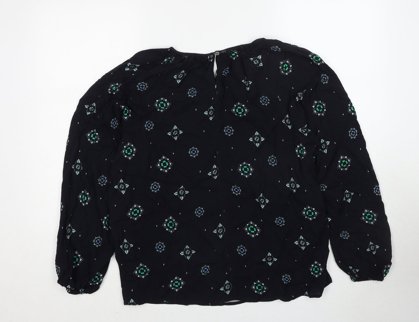 Marks and Spencer Womens Black Geometric Polyester Basic Blouse Size 14 Round Neck
