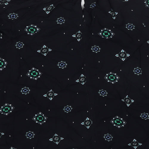 Marks and Spencer Womens Black Geometric Polyester Basic Blouse Size 14 Round Neck