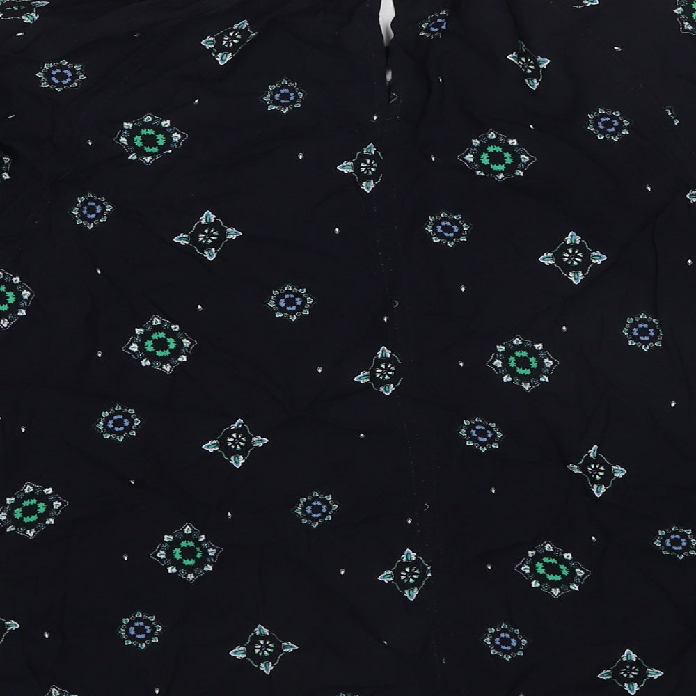 Marks and Spencer Womens Black Geometric Polyester Basic Blouse Size 14 Round Neck