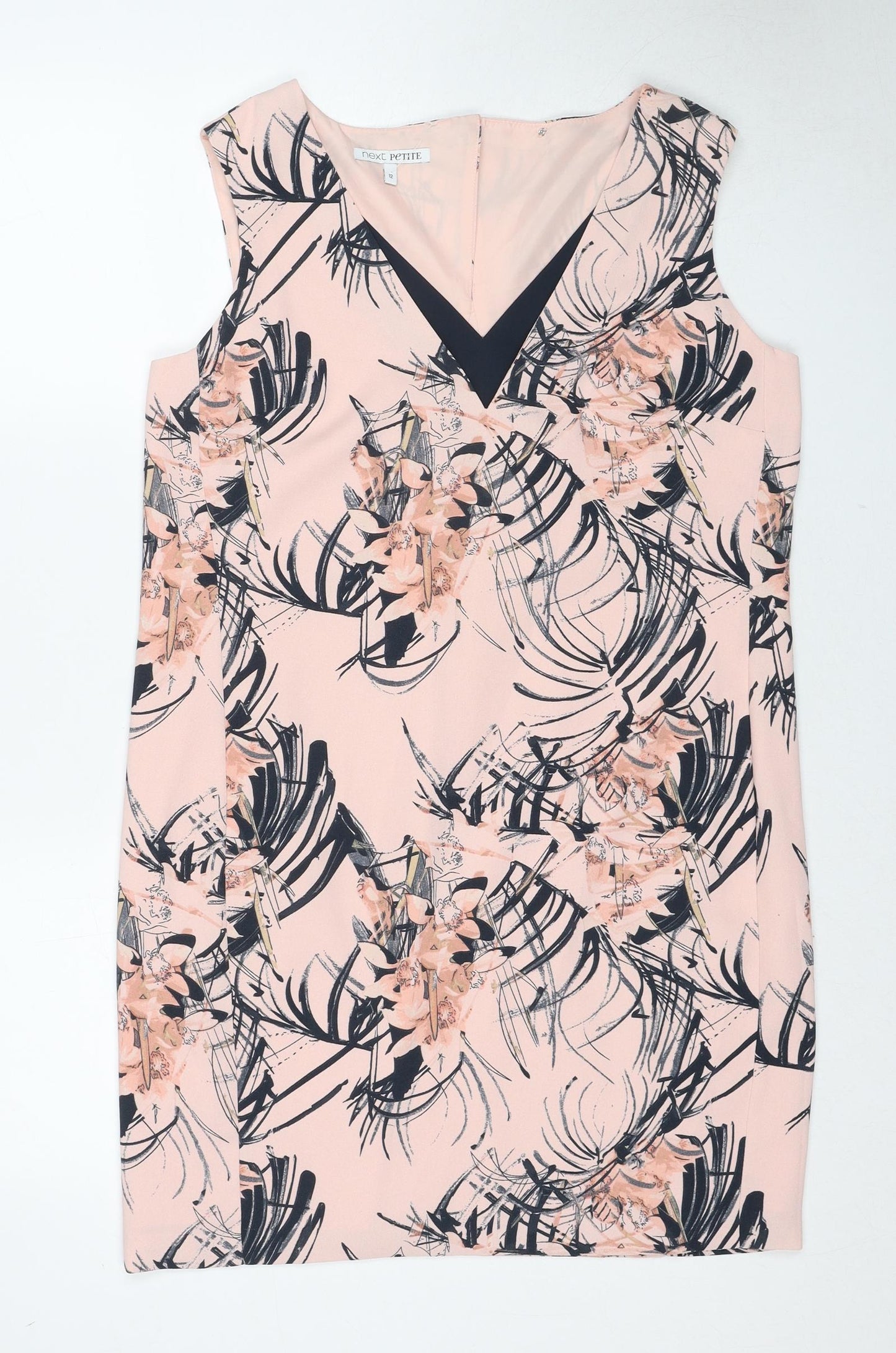 NEXT Womens Pink Floral Polyester Tank Dress Size 12 V-Neck Pullover