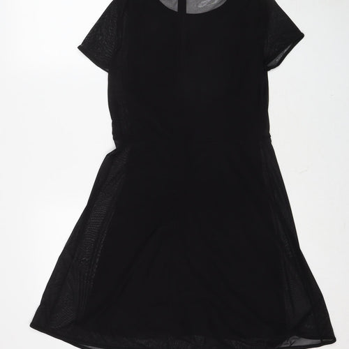 New Look Womens Black Polyester A-Line Size 14 Round Neck Zip - Flower Detail