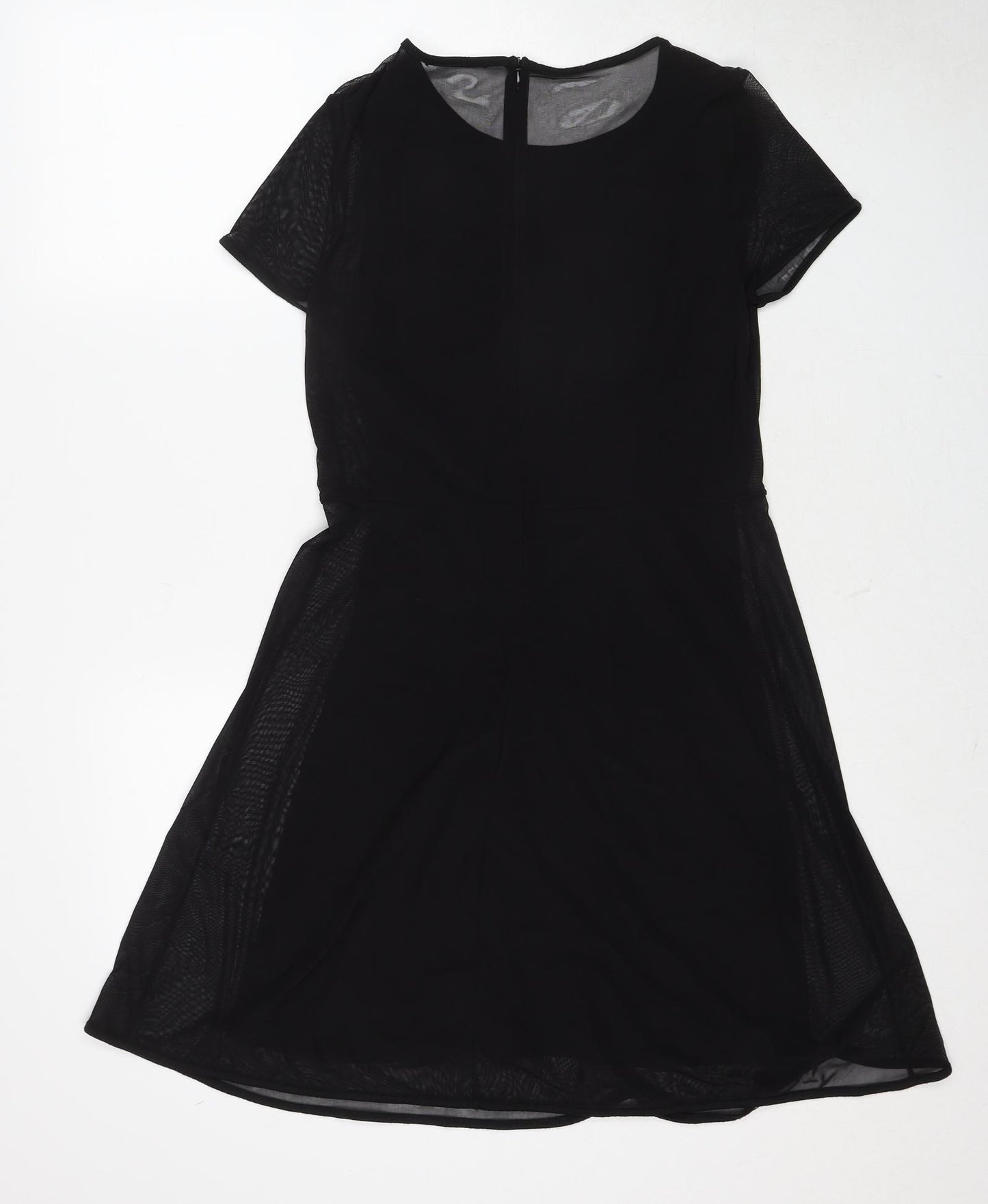 New Look Womens Black Polyester A-Line Size 14 Round Neck Zip - Flower Detail