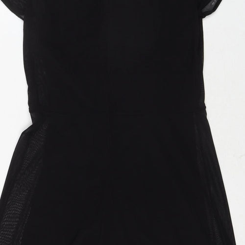 New Look Womens Black Polyester A-Line Size 14 Round Neck Zip - Flower Detail