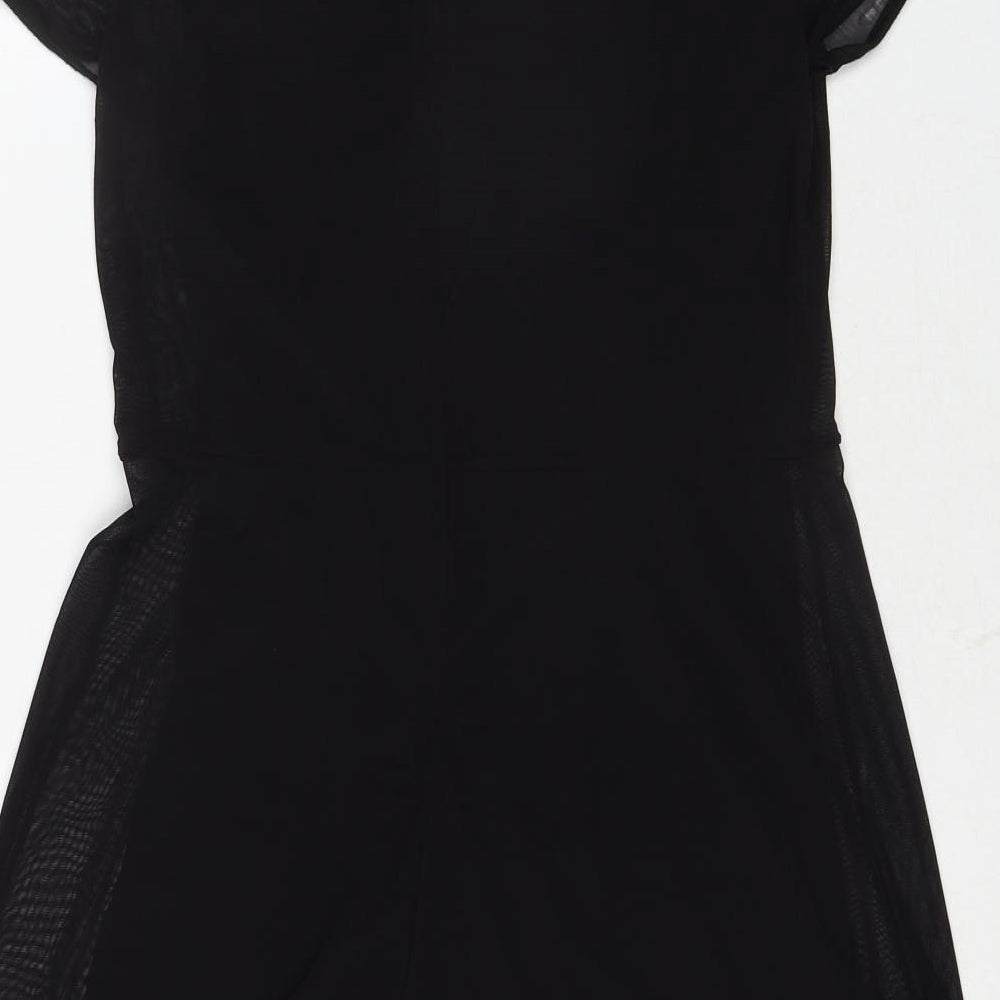 New Look Womens Black Polyester A-Line Size 14 Round Neck Zip - Flower Detail