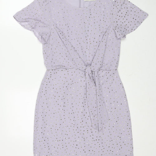 Oasis Womens Purple Polyester Shift Size 8 Round Neck Zip