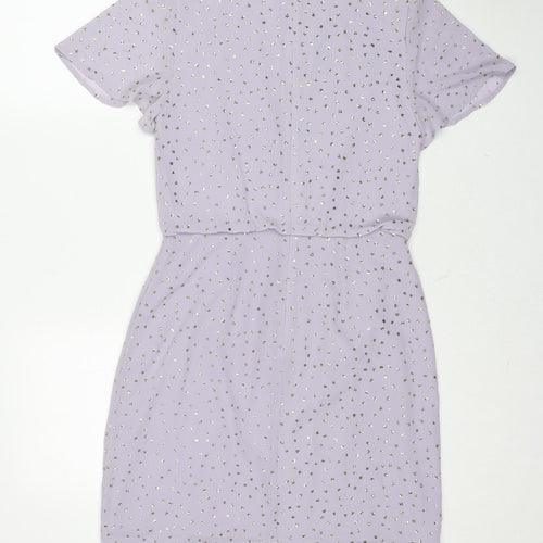 Oasis Womens Purple Polyester Shift Size 8 Round Neck Zip