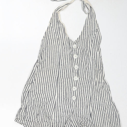 Glassons Womens Blue Striped Linen Playsuit One-Piece Size 8 Tie