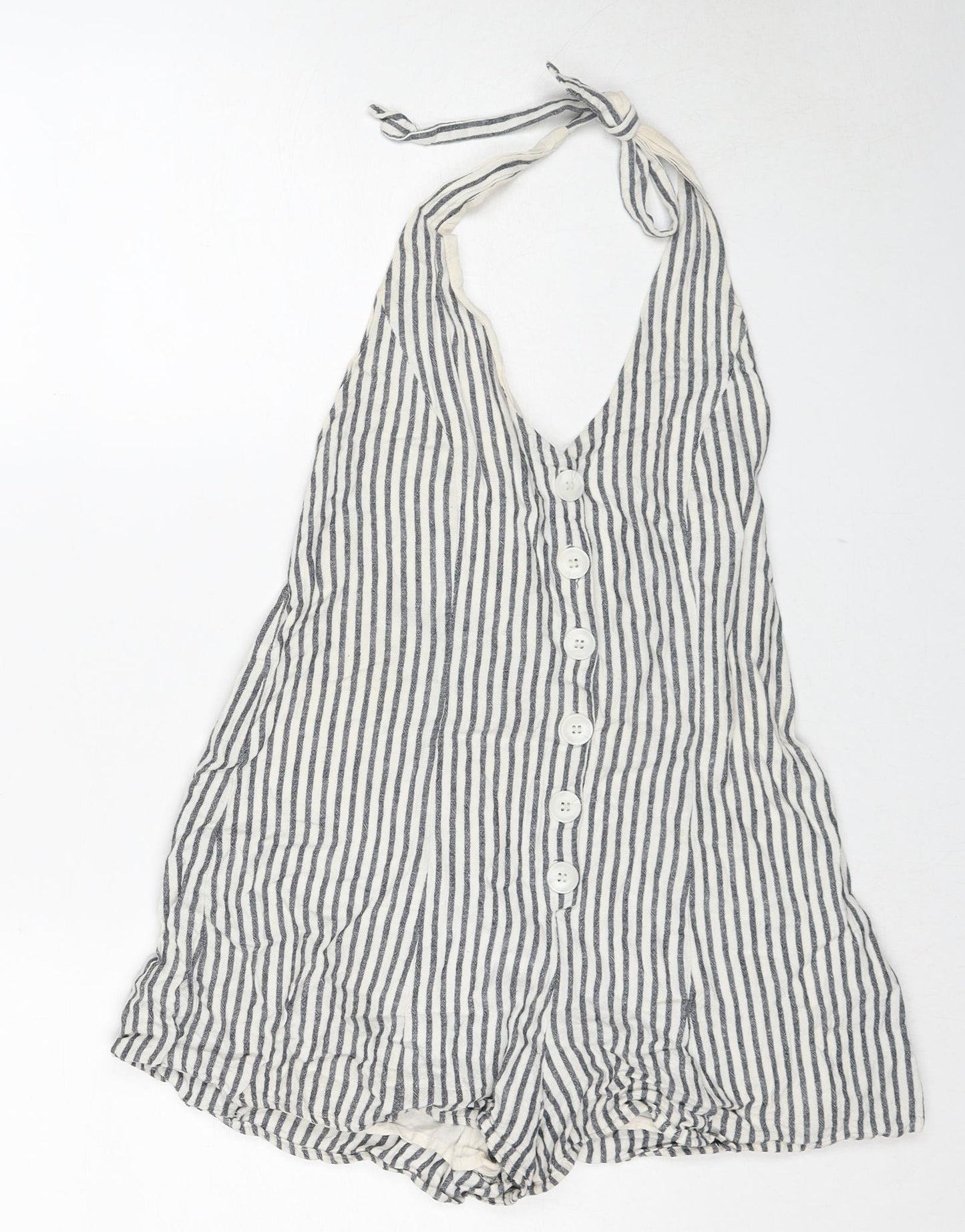 Glassons Womens Blue Striped Linen Playsuit One-Piece Size 8 Tie