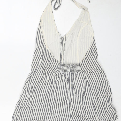 Glassons Womens Blue Striped Linen Playsuit One-Piece Size 8 Tie