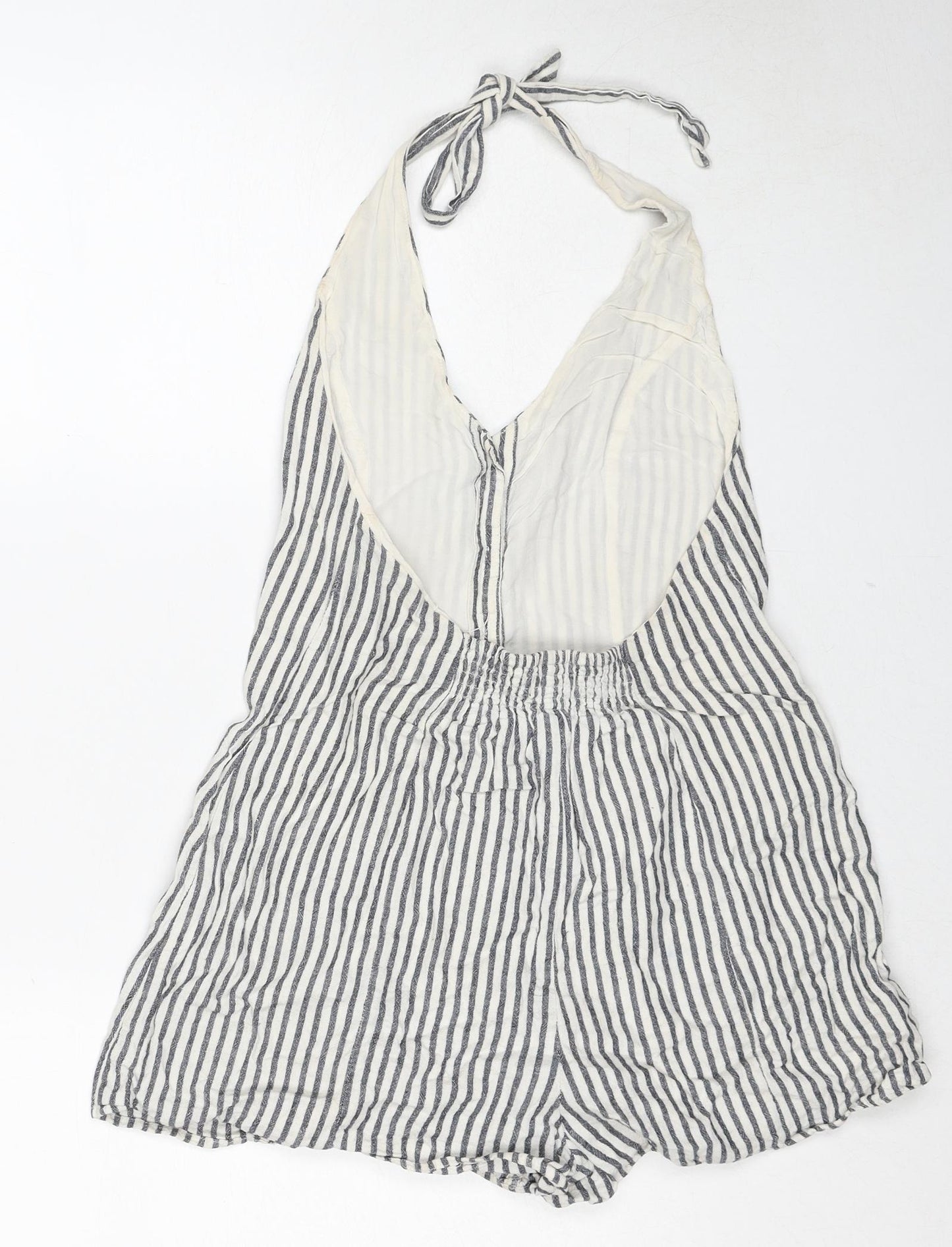 Glassons Womens Blue Striped Linen Playsuit One-Piece Size 8 Tie