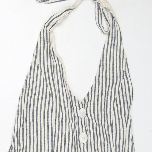 Glassons Womens Blue Striped Linen Playsuit One-Piece Size 8 Tie