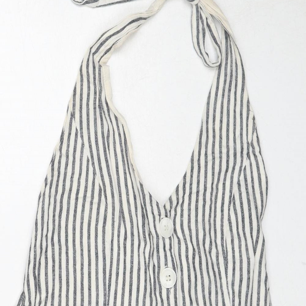 Glassons Womens Blue Striped Linen Playsuit One-Piece Size 8 Tie