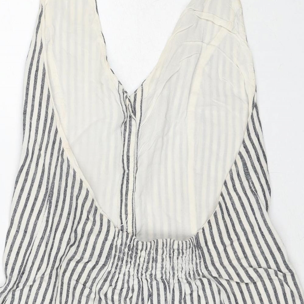 Glassons Womens Blue Striped Linen Playsuit One-Piece Size 8 Tie