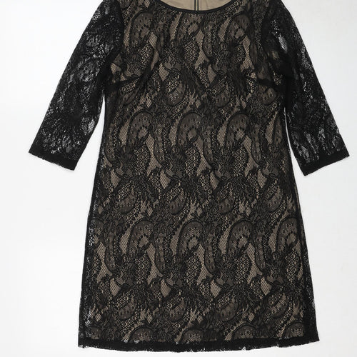 First Avenue Womens Black Geometric Polyester A-Line Size 10 Round Neck Zip