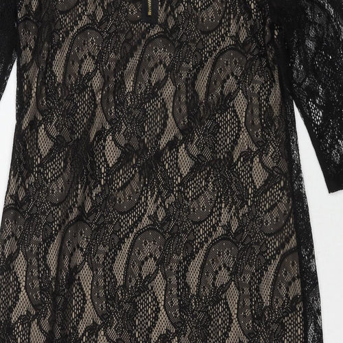 First Avenue Womens Black Geometric Polyester A-Line Size 10 Round Neck Zip