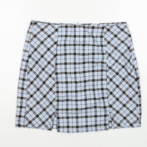 Bershka Womens Blue Plaid Polyester A-Line Skirt Size S Zip