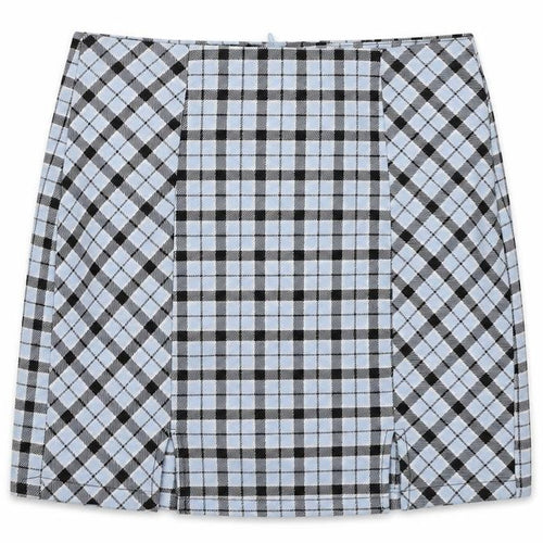 Bershka Womens Blue Plaid Polyester A-Line Skirt Size S Zip