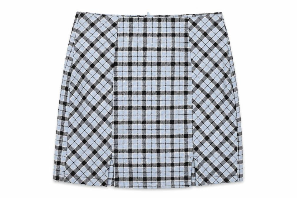 Bershka Womens Blue Plaid Polyester A-Line Skirt Size S Zip