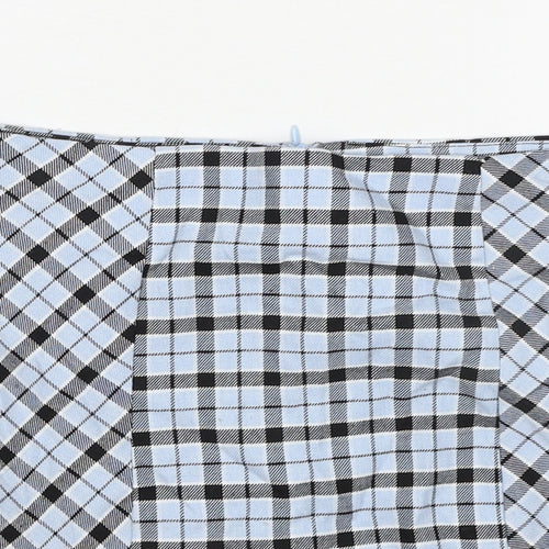 Bershka Womens Blue Plaid Polyester A-Line Skirt Size S Zip