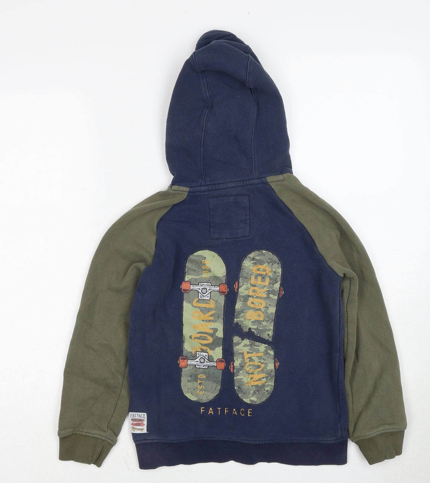 Fat Face Boys Multicoloured Cotton Pullover Hoodie Size 8-9 Years Pullover - Board Not Bored Skateboard