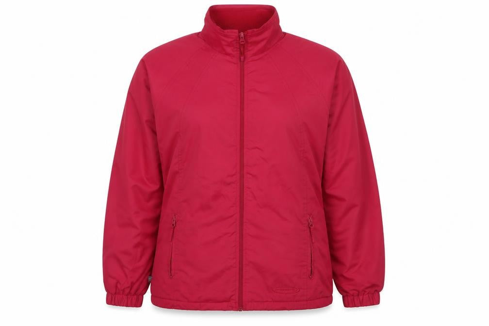Front view of Mountain Life women’s pink windbreaker jacket, size UK 12, zip