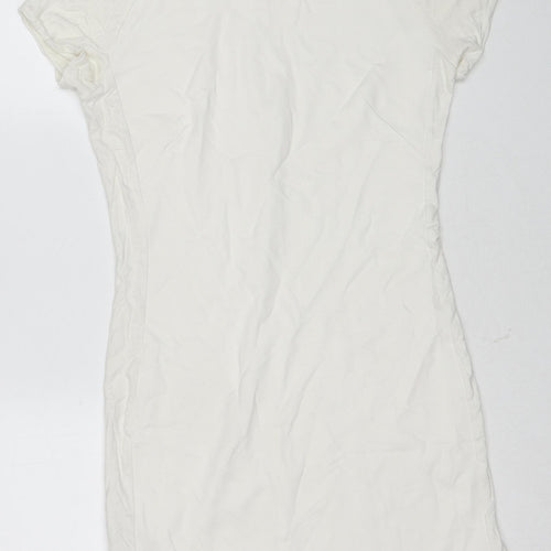 Mango Womens White Viscose A-Line Size S Round Neck Zip