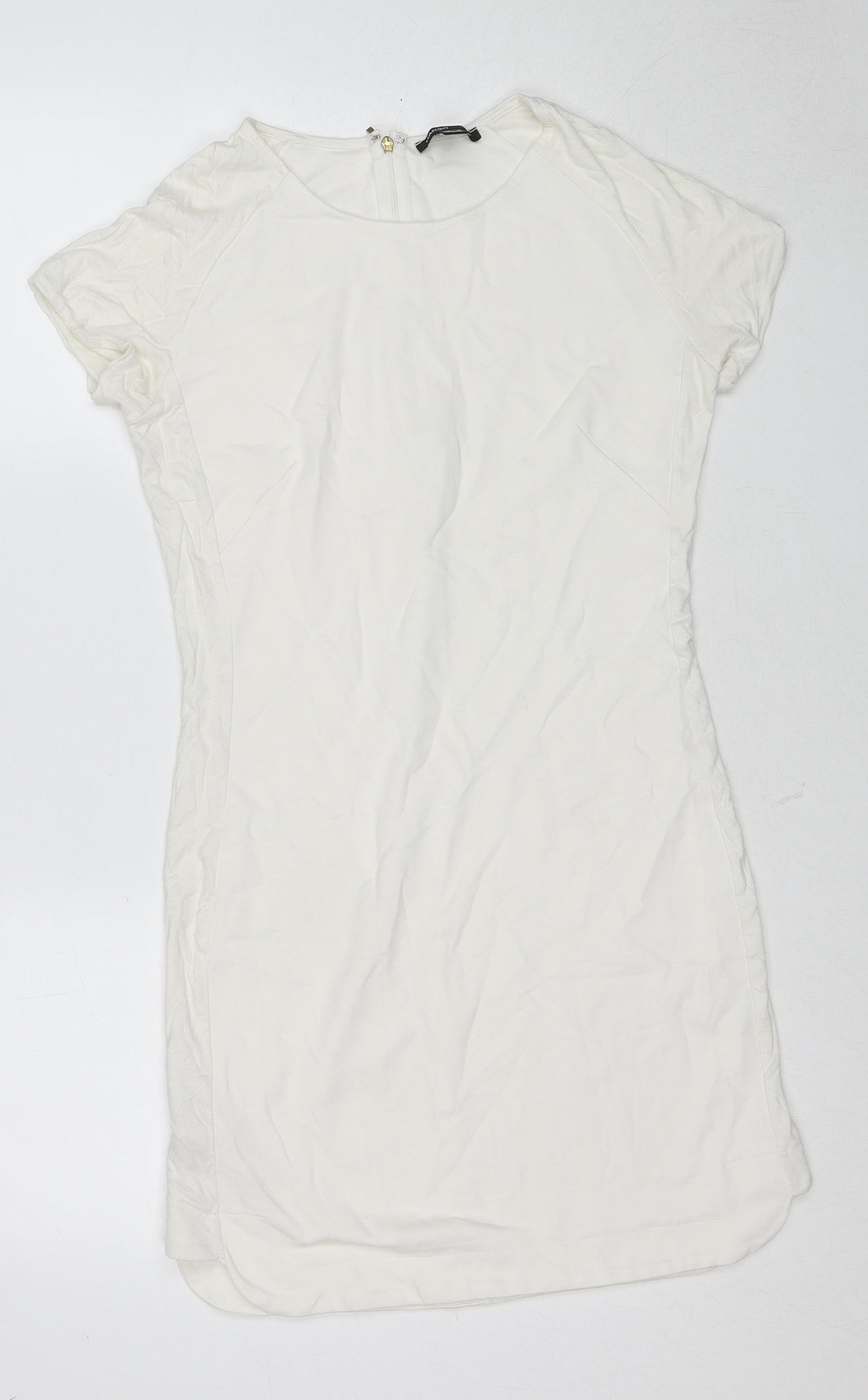 Mango Womens White Viscose A-Line Size S Round Neck Zip