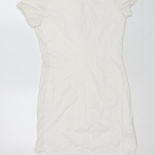 Mango Womens White Viscose A-Line Size S Round Neck Zip