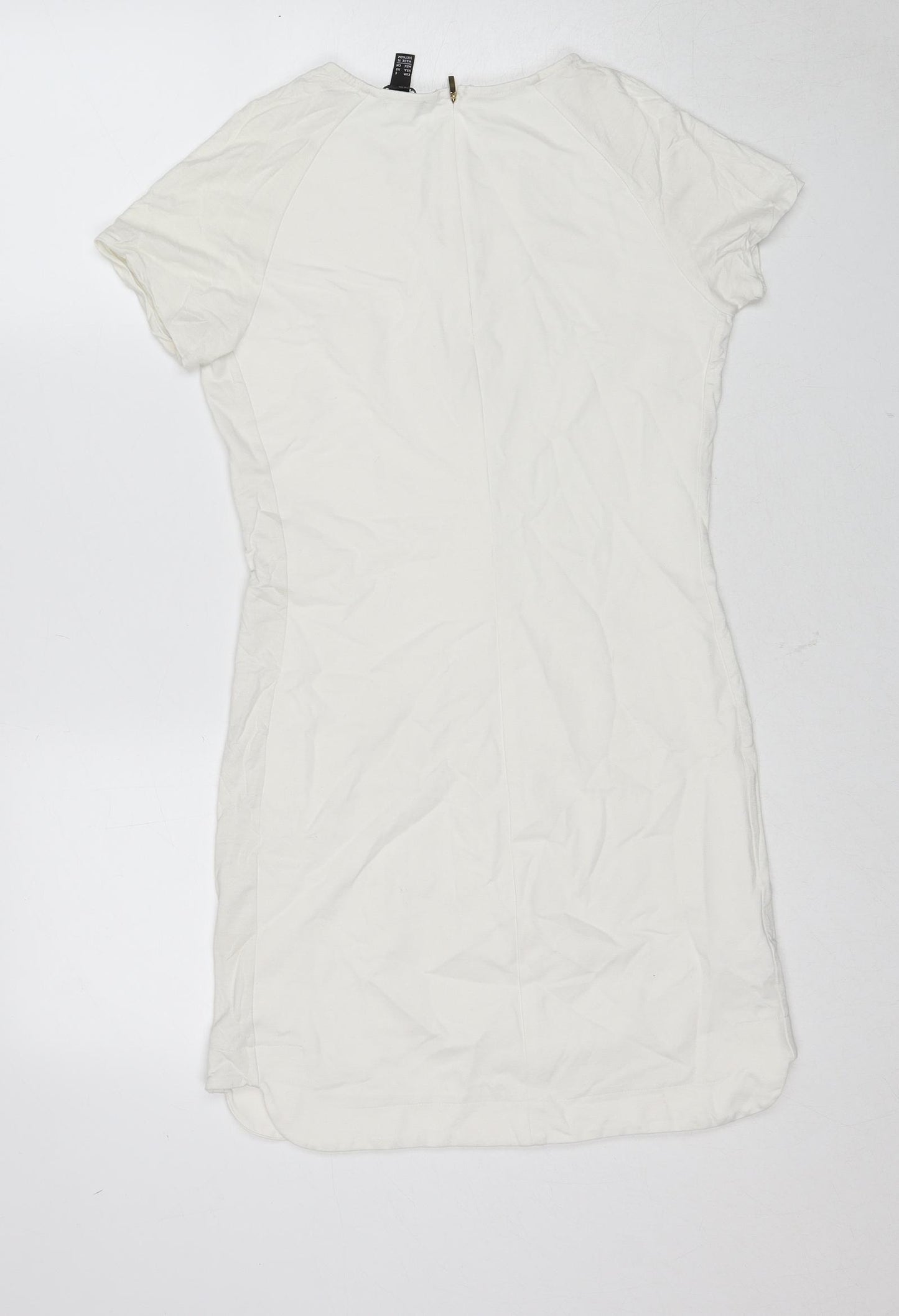 Mango Womens White Viscose A-Line Size S Round Neck Zip