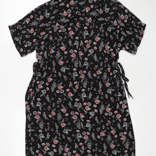New Look Womens Black Floral Polyester Shirt Dress Size 8 Collared Pullover