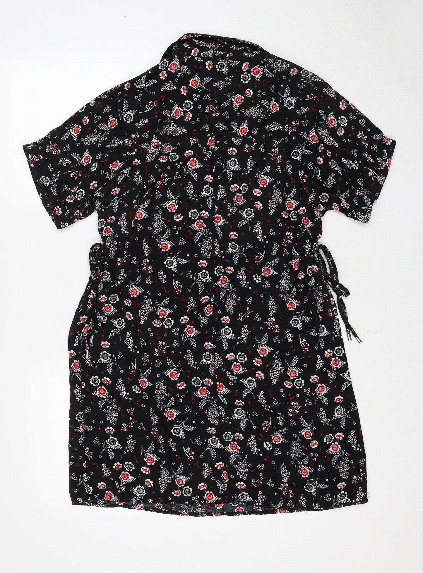 New Look Womens Black Floral Polyester Shirt Dress Size 8 Collared Pullover