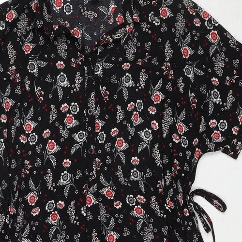 New Look Womens Black Floral Polyester Shirt Dress Size 8 Collared Pullover