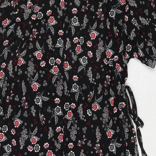 New Look Womens Black Floral Polyester Shirt Dress Size 8 Collared Pullover