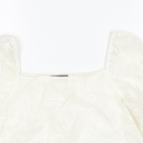 Mint Velvet Womens White Geometric Viscose Basic Blouse Size 8 Square Neck - Leaf Pattern