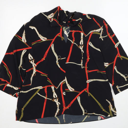 Dorothy Perkins Womens Black Geometric Polyester Basic Blouse Size 14 Round Neck