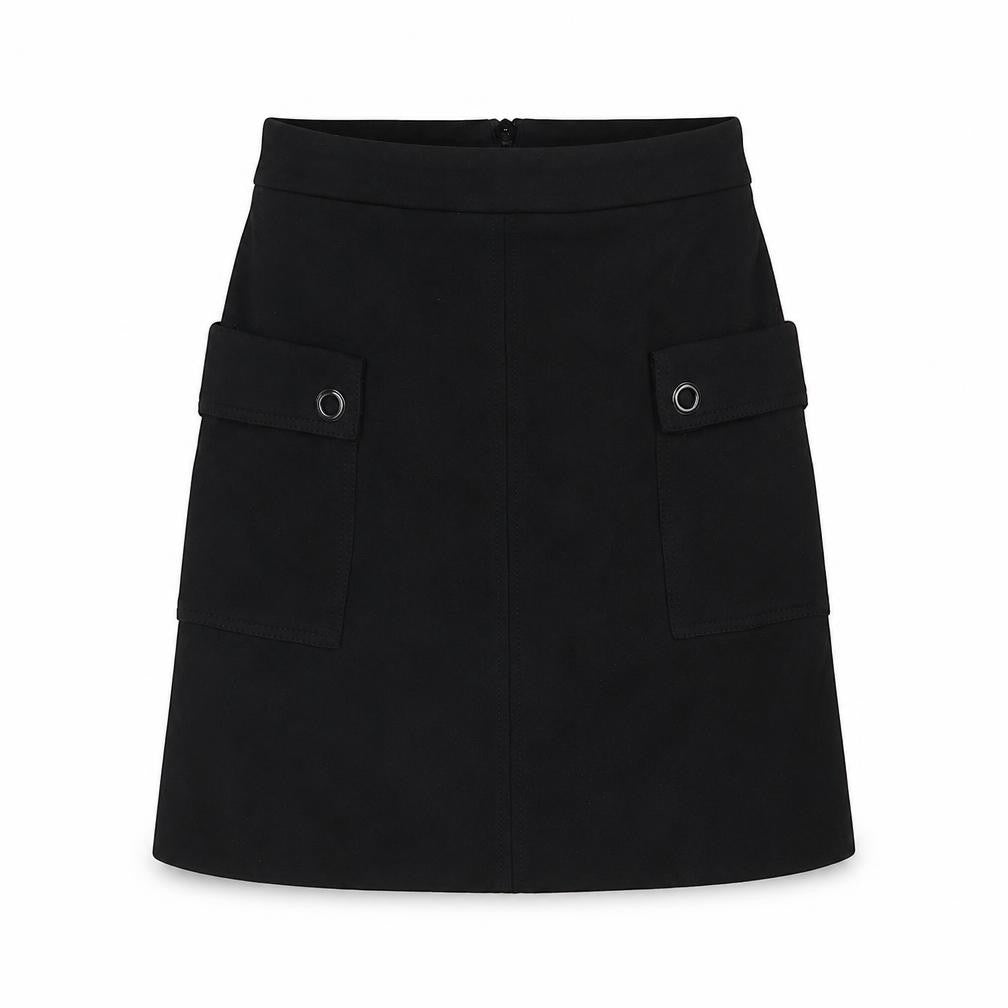 Front view of Next women’s black nylon cargo skirt, size UK 6, zip
