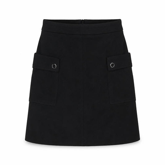 Front view of Next women’s black nylon cargo skirt, size UK 6, zip