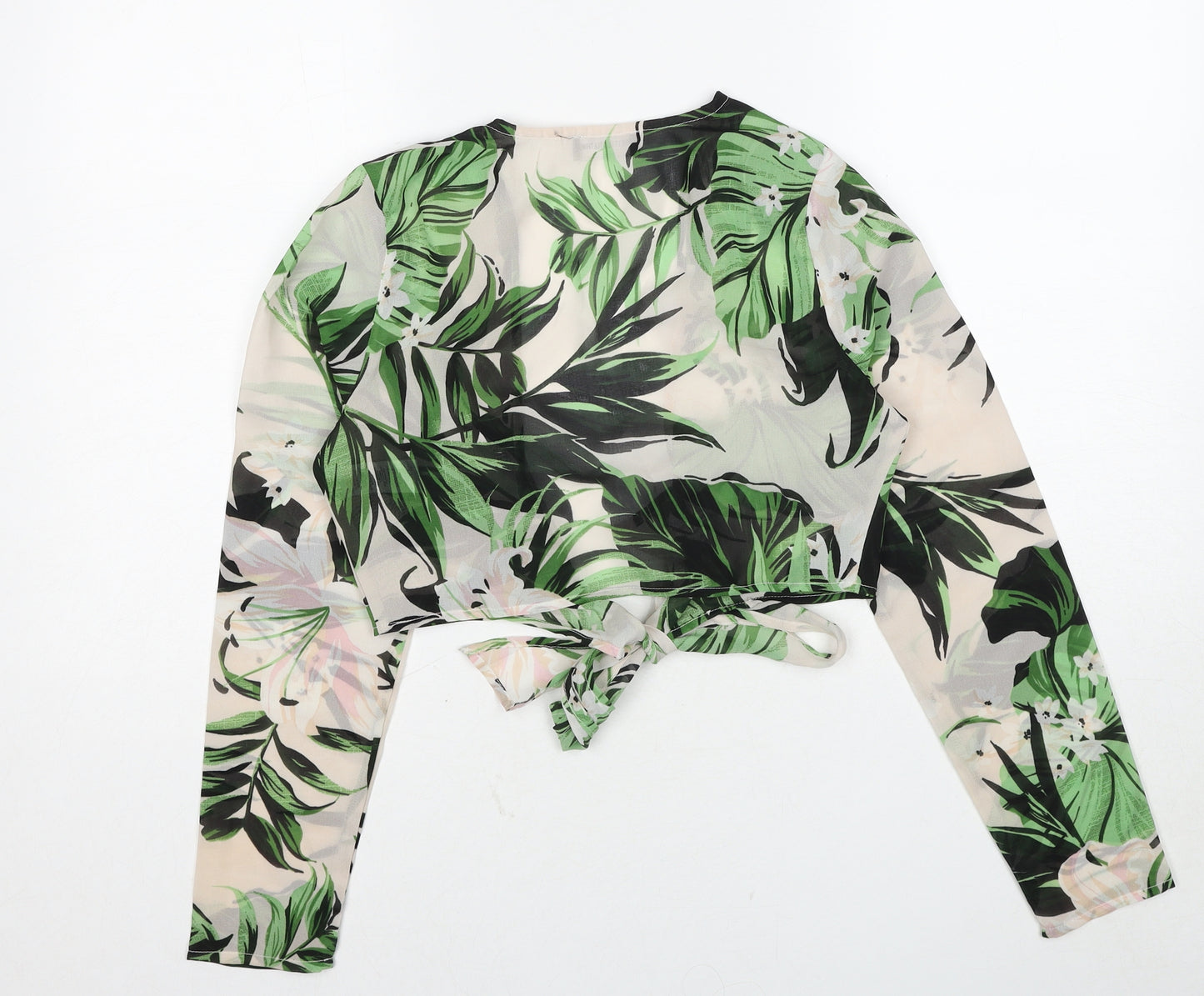 PRETTYLITTLETHING Womens Multicoloured Geometric Polyester Cropped Blouse Size 8 V-Neck - Leaf Pattern