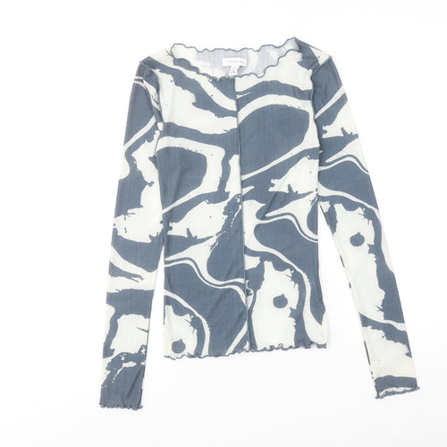 Topshop Womens Blue Geometric Polyester Basic Blouse Size 8 Round Neck