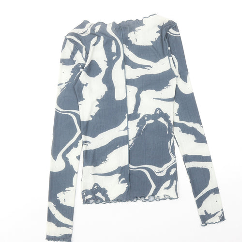 Topshop Womens Blue Geometric Polyester Basic Blouse Size 8 Round Neck