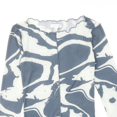 Topshop Womens Blue Geometric Polyester Basic Blouse Size 8 Round Neck
