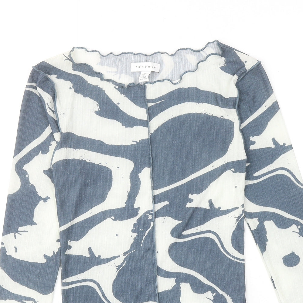 Topshop Womens Blue Geometric Polyester Basic Blouse Size 8 Round Neck