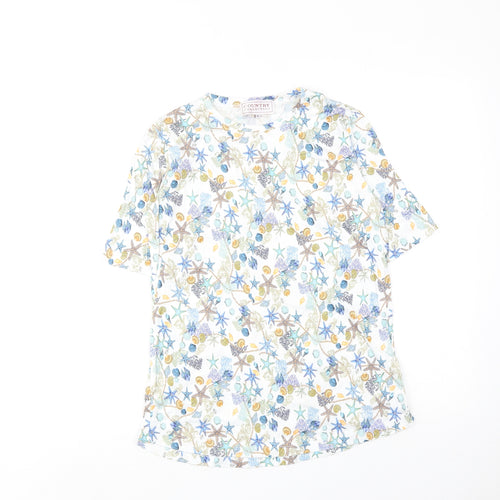 Country Collection Womens Multicoloured Geometric Cotton Basic Blouse Size XS Round Neck - Starfish and Seashells Print