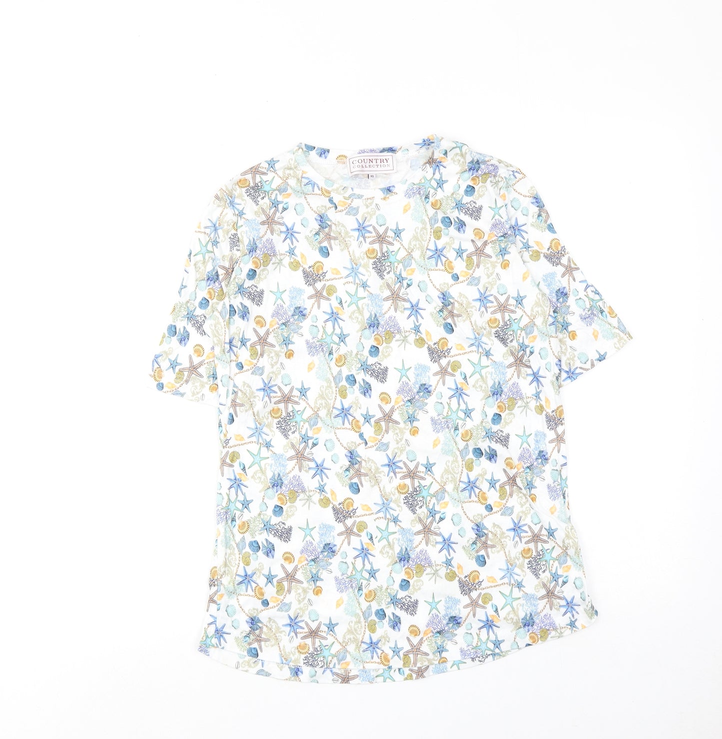 Country Collection Womens Multicoloured Geometric Cotton Basic Blouse Size XS Round Neck - Starfish and Seashells Print