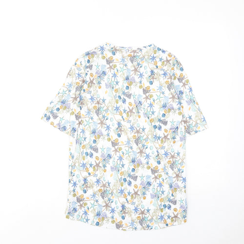 Country Collection Womens Multicoloured Geometric Cotton Basic Blouse Size XS Round Neck - Starfish and Seashells Print