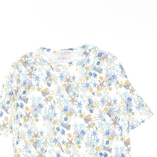 Country Collection Womens Multicoloured Geometric Cotton Basic Blouse Size XS Round Neck - Starfish and Seashells Print