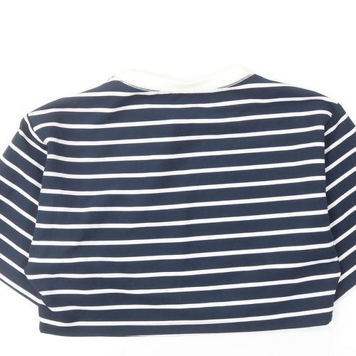 Zara Womens Blue Striped Polyester Cropped T-Shirt Size M Round Neck