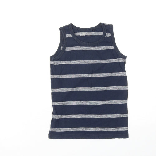 NEXT Boys Blue Striped Cotton Basic Tank Size 6 Years Round Neck Pullover
