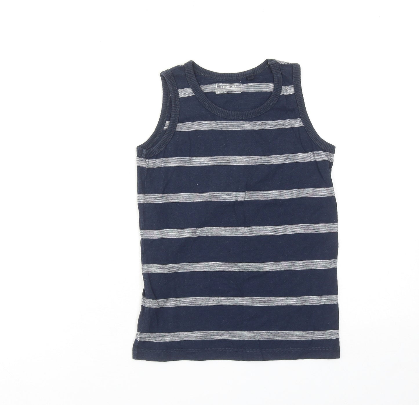 NEXT Boys Blue Striped Cotton Basic Tank Size 6 Years Round Neck Pullover