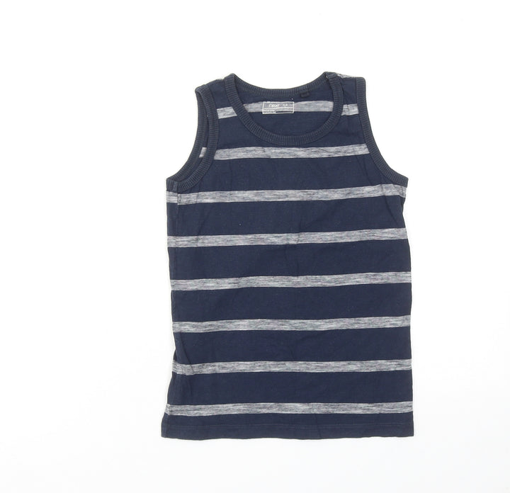NEXT Boys Blue Striped Cotton Basic Tank Size 6 Years Round Neck Pullover
